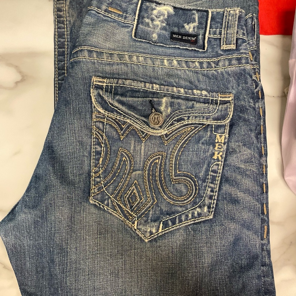 MEK Men's Bootcut Jeans in Faded Blue Denim